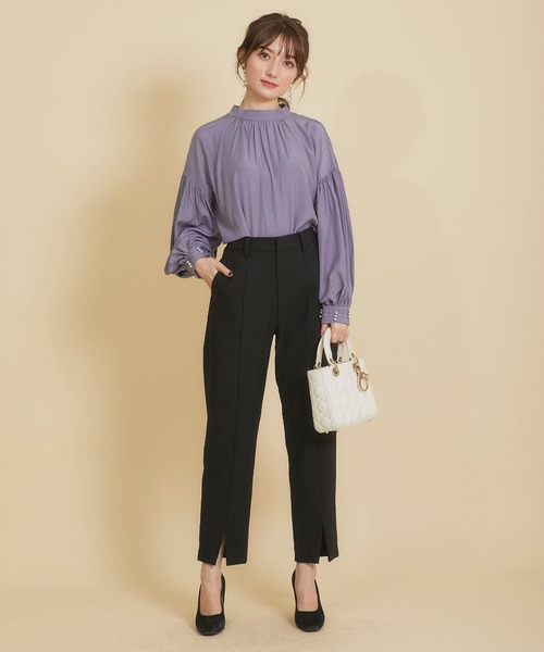 tocco closet（トッコ　クローゼット）の「センタースリットテーパードパンツ≪tocco closet luxe≫（その他パンツ・レディース・モカ/ブラック・M）」の15枚目の写真