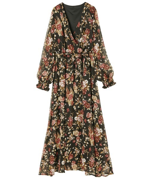 英国インポート♡ノースリーブカシュクール花柄シフォンワンピース 英国インポート♡ノースリーブカシュクール花柄シフォン