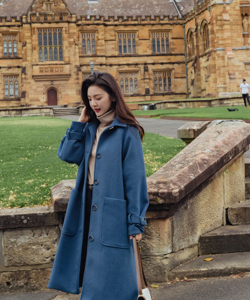 Girly Doll（ガーリードール）の「サイドスリットチェスターコート（チェスターコート・レディース・ブルー/モカ/チャコールグレー/ベージュ/ブラック/キャメル・M/XL/L/S）」の6枚目の写真