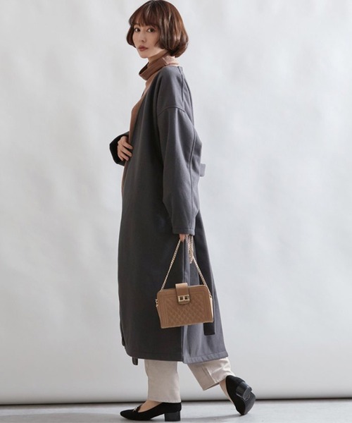 STYLEBLOCK（スタイルブロック）の「バックボタンスリットノーカラーコート（チェスターコート・レディース・グレイッシュベージュ/チャコールグレー/モカ/ホワイト系その他・M）」の3枚目の写真