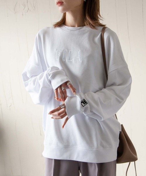 Chillfar（チルファー）の「【FILA】【Chillfar 別注】デザインロゴ刺繍ビッグスウェット（スウェット・レディース・ホワイト/ブラック/グレー/ブルー/ベージュ・FREE）」の8枚目の写真