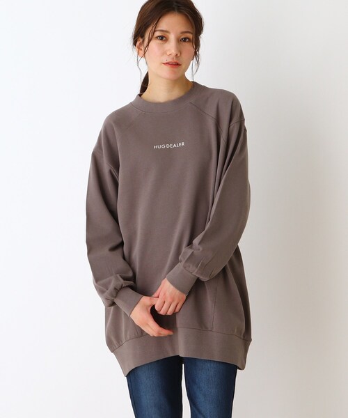 SHOO・LA・RUE(シューラルー)の「◆【M-3L】USAコットンロゴBIGプルオーバー(スウェット・レディース・チャコールグレー/ベージュ/ホワイト系/ライトオレンジ系・04/05/03/02)」の1枚目の写真