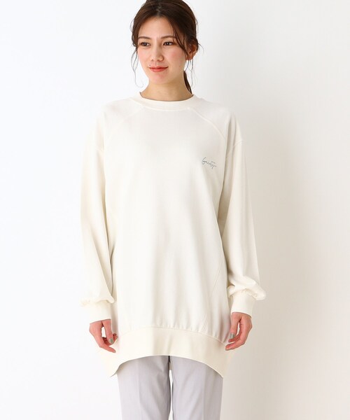 SHOO・LA・RUE(シューラルー)の「◆【M-3L】USAコットンロゴBIGプルオーバー(スウェット・レディース・チャコールグレー/ベージュ/ホワイト系/ライトオレンジ系・04/05/03/02)」の5枚目の写真