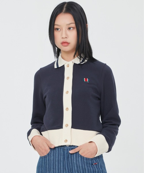 ROMANTIC CROWN(ロマンティッククラウン)の「【ROMANTIC CROWN】WOMAN COTTON CARDIGAN / ロマンティッククラウン ウィメンズ コットン ショート カーディガン(カーディガン/ボレロ・レディース・ネイビー/オートミール・MEDIUM/SMALL)」の1枚目の写真