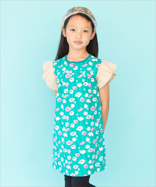 RAGMART(ラグマート)の「袖フリル アートプリントワンピース(ワンピース・キッズ・イエロー/レッド/グリーン・90cm/95cm/80cm)」の1枚目の写真