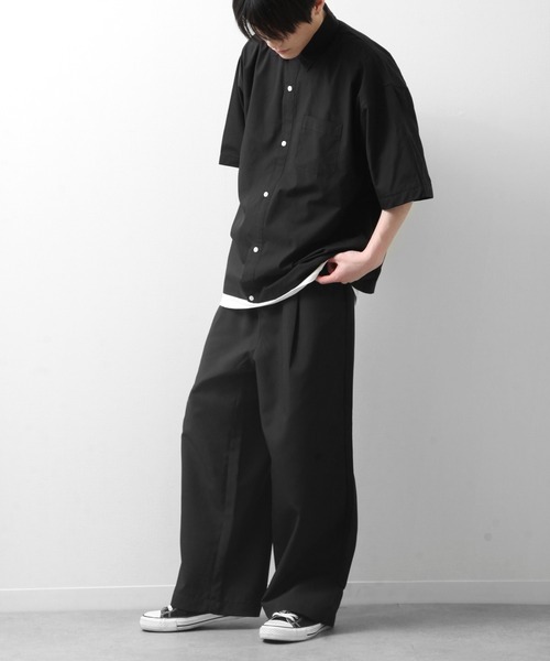 ZIP FIVE(ジップファイブ)の「【ZIP FIVE】高密度T/Cブロードビックシルエット半端袖シャツ(シャツ/ブラウス・メンズ・ベージュ/ブルー/ブラック系/ネイビー系/ブラック/オリーブ/ダークネイビー/ブラック系3/パープル/チャコールグレー×ブラック/ブラック系1/オフホワイト/チャコール/ブラック系2・LARGE/MEDIUM)」の15枚目の写真