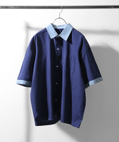 ZIP FIVE(ジップファイブ)の「【ZIP FIVE】高密度T/Cブロードビックシルエット半端袖シャツ(シャツ/ブラウス・メンズ・ベージュ/ブルー/ブラック系/ネイビー系/ブラック/オリーブ/ダークネイビー/ブラック系3/パープル/チャコールグレー×ブラック/ブラック系1/オフホワイト/チャコール/ブラック系2・LARGE/MEDIUM)」の21枚目の写真