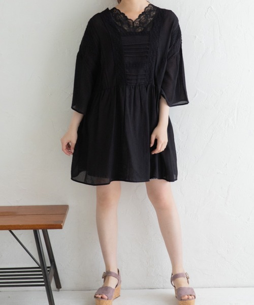 Mysa&Liina（ミーサリーナ）の「レースタックフレアチュニック（シャツ/ブラウス・レディース・ブラック/オフホワイト/サックスブルー・M）」の12枚目の写真