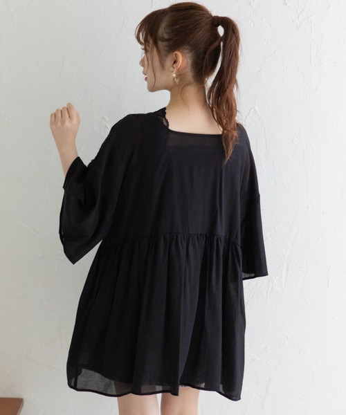 Mysa&Liina（ミーサリーナ）の「レースタックフレアチュニック（シャツ/ブラウス・レディース・ブラック/オフホワイト/サックスブルー・M）」の9枚目の写真