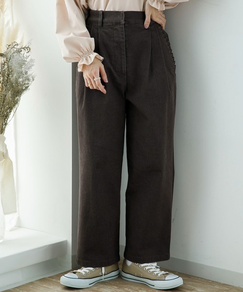 SLURR(スラ―)の「ストレッチタックデニムパンツ(デニムパンツ・レディース・インディゴブルー/ピンク系その他3/ダークブラウン・S/M)」の2枚目の写真