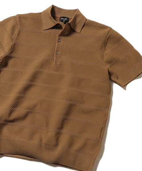 MEN'S BIGI（メンズビギ）の「12G鹿の子/メッシュボーダーポロシャツ（ポロシャツ・メンズ・ライトグレー/ブラウン/ターコイズブルー/ネイビー・02/03）」の3枚目の写真