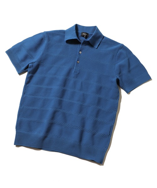 MEN'S BIGI（メンズビギ）の「12G鹿の子/メッシュボーダーポロシャツ（ポロシャツ・メンズ・ライトグレー/ブラウン/ターコイズブルー/ネイビー・02/03）」の11枚目の写真