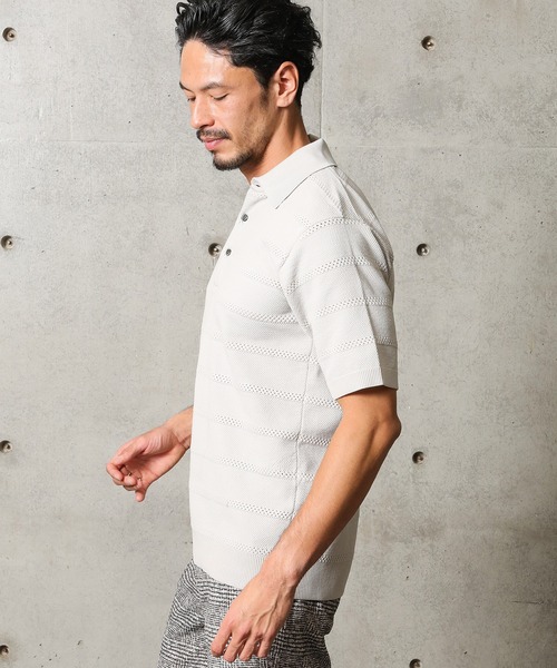 MEN'S BIGI（メンズビギ）の「12G鹿の子/メッシュボーダーポロシャツ（ポロシャツ・メンズ・ライトグレー/ブラウン/ターコイズブルー/ネイビー・02/03）」の17枚目の写真