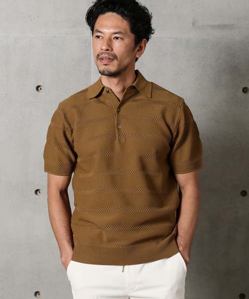 MEN'S BIGI（メンズビギ）の「12G鹿の子/メッシュボーダーポロシャツ（ポロシャツ・メンズ・ライトグレー/ブラウン/ターコイズブルー/ネイビー・02/03）」の20枚目の写真