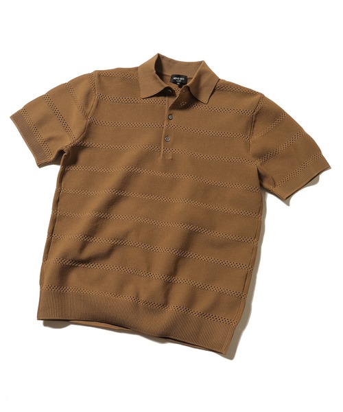 MEN'S BIGI（メンズビギ）の「12G鹿の子/メッシュボーダーポロシャツ（ポロシャツ・メンズ・ライトグレー/ブラウン/ターコイズブルー/ネイビー・02/03）」の8枚目の写真
