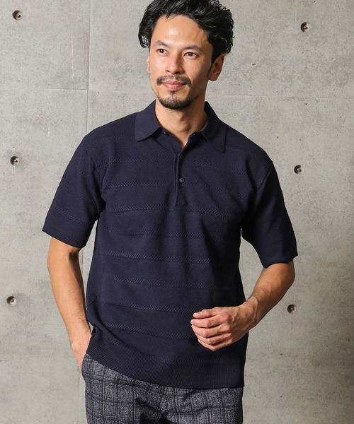 MEN'S BIGI（メンズビギ）の「12G鹿の子/メッシュボーダーポロシャツ（ポロシャツ・メンズ・ライトグレー/ブラウン/ターコイズブルー/ネイビー・02/03）」の6枚目の写真