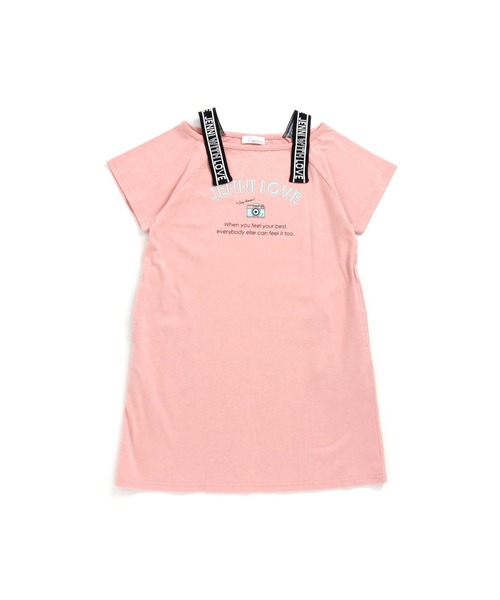 JENNI love（ジェニィラブ）の「接触冷感肩あきロゴテープワンピース（ワンピース・キッズ・ピンク/ブラウン/ミント・150cm/160cm/140cm/130cm）」の3枚目の写真