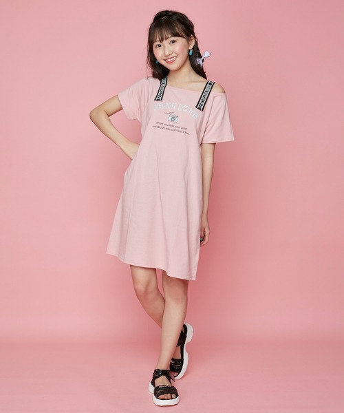 JENNI love（ジェニィラブ）の「接触冷感肩あきロゴテープワンピース（ワンピース・キッズ・ピンク/ブラウン/ミント・150cm/160cm/140cm/130cm）」の9枚目の写真