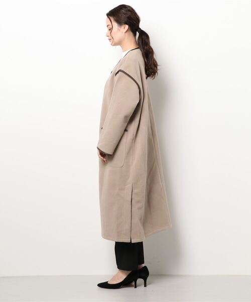 CITYSHOP ブラック パイピングコート sankyo shokai（三京商会） 洗える ノーカラー パイピング コート