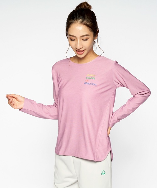 BENETTON (UNITED COLORS OF BENETTON)（ベネトンユナイテッドカラーズオブベネトン）の「【BENETTON / ベネトン】レディース UVカット 吸水速乾 ストレッチロングTシャツ（Tシャツ/カットソー・レディース・ライトグリーン/ブラック/パープル/ライトブルー/ピンク/ホワイト・MEDIUM/X-LARGE/SMALL/XXX-LARGE/LARGE/XX-LARGE）」の6枚目の写真