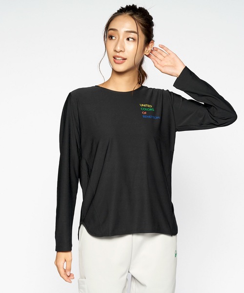 BENETTON (UNITED COLORS OF BENETTON)（ベネトンユナイテッドカラーズオブベネトン）の「【BENETTON / ベネトン】レディース UVカット 吸水速乾 ストレッチロングTシャツ（Tシャツ/カットソー・レディース・ライトグリーン/ブラック/パープル/ライトブルー/ピンク/ホワイト・MEDIUM/X-LARGE/SMALL/XXX-LARGE/LARGE/XX-LARGE）」の3枚目の写真