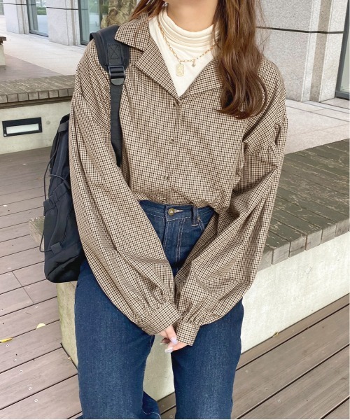 apres jour(アプレジュール)の「チェック袖ボリュームシャツ【ZOZOTOWN限定アイテム】(シャツ/ブラウス・レディース・ベージュ/ブラウン系その他・フリー/X-LARGE)」の1枚目の写真