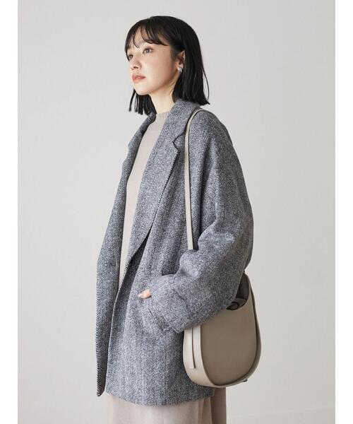 セール】・ELENCARE DUE ヘリンボーンショートコート＊（テーラード