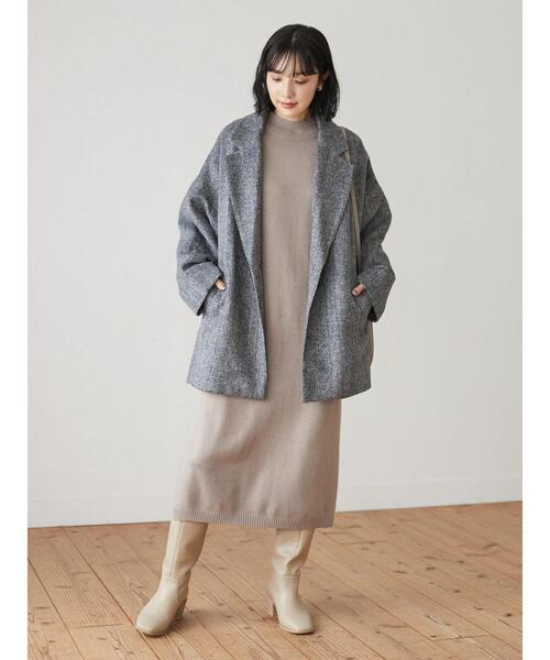 PERNA ペルナ バルーン ショートコート グレー PERNA（ペルナ）の「バルーンショートコート（ノーカラーコート）」 - WEAR