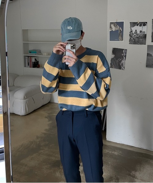 ASCLO(エジュクロ)の「ASCLO シューセントボーダーニット(ニット/セーター・メンズ・ブラック/ブルー・FREE)」の6枚目の写真