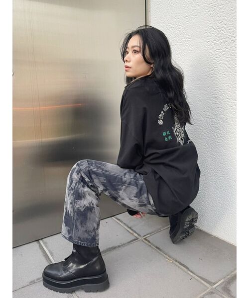 EVRIS（エヴリス）の「ブリーチストレートパンツ（デニムパンツ・レディース・ベージュ/ブラック・SMALL/MEDIUM）」の5枚目の写真