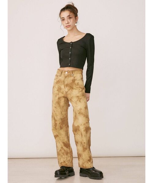 EVRIS（エヴリス）の「ブリーチストレートパンツ（デニムパンツ・レディース・ベージュ/ブラック・SMALL/MEDIUM）」の6枚目の写真