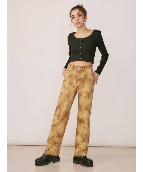 EVRIS（エヴリス）の「ブリーチストレートパンツ（デニムパンツ・レディース・ベージュ/ブラック・SMALL/MEDIUM）」の7枚目の写真