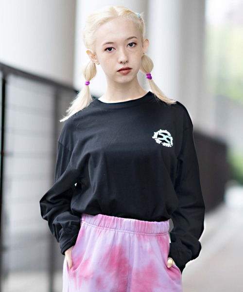X-girl（エックスガール）の「CIRCLE X LOGO L/S TEE（Tシャツ/カットソー・レディース・ブラック/ホワイト/オレンジ・S/M/L/XL）」の10枚目の写真