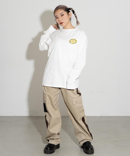 X-girl（エックスガール）の「CIRCLE X LOGO L/S TEE（Tシャツ/カットソー・レディース・ブラック/ホワイト/オレンジ・S/M/L/XL）」の21枚目の写真