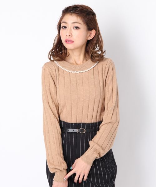 Heather(ヘザー)の「パールネックニットプルオーバー 557996(ニット/セーター・レディース・オフホワイト/ブラウン系その他/サックスブルー/ネイビー・FREE)」の2枚目の写真