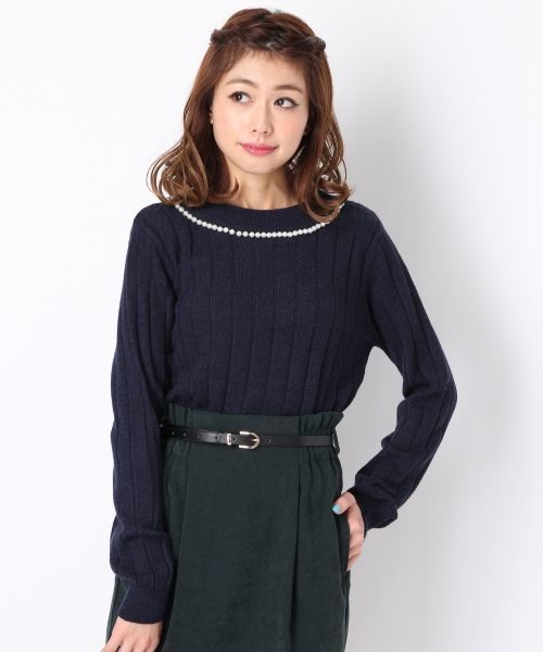 Heather(ヘザー)の「パールネックニットプルオーバー 557996(ニット/セーター・レディース・オフホワイト/ブラウン系その他/サックスブルー/ネイビー・FREE)」の3枚目の写真