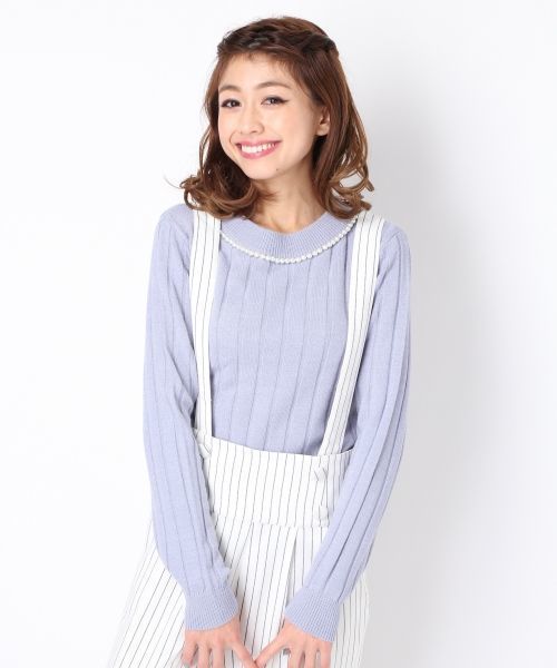 Heather(ヘザー)の「パールネックニットプルオーバー 557996(ニット/セーター・レディース・オフホワイト/ブラウン系その他/サックスブルー/ネイビー・FREE)」の4枚目の写真
