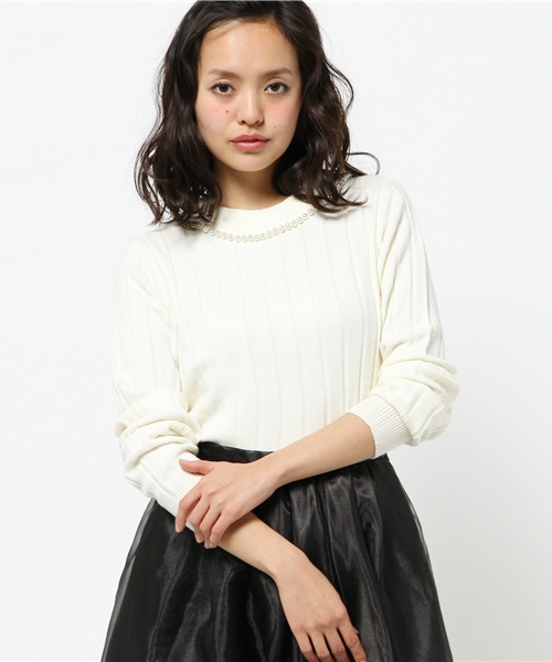 Heather(ヘザー)の「パールネックニットプルオーバー 557996(ニット/セーター・レディース・オフホワイト/ブラウン系その他/サックスブルー/ネイビー・FREE)」の12枚目の写真