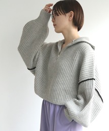 ライン入りハーフZIPショートニット