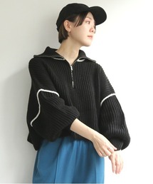 ライン入りハーフZIPショートニット