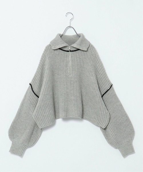 notch.(ノッチ)の「ライン入りハーフZIPショートニット(ニット/セーター・レディース・グレー/ブラック/オフホワイト・M)」の17枚目の写真