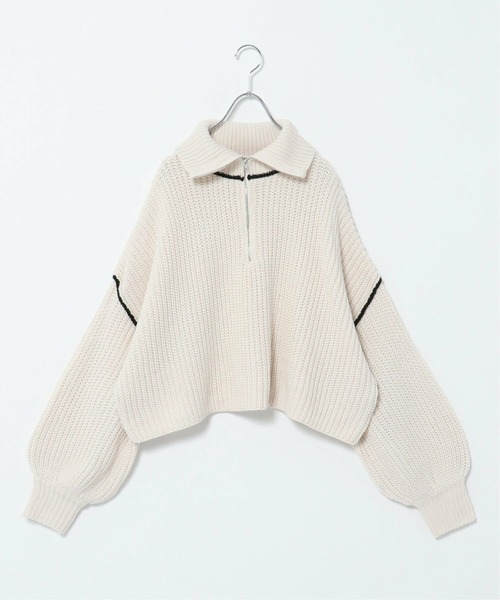 notch.(ノッチ)の「ライン入りハーフZIPショートニット(ニット/セーター・レディース・グレー/ブラック/オフホワイト・M)」の15枚目の写真