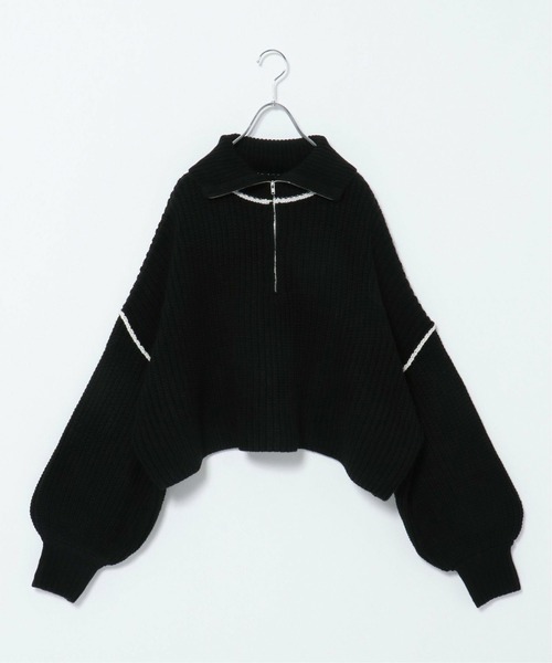 notch.(ノッチ)の「ライン入りハーフZIPショートニット(ニット/セーター・レディース・グレー/ブラック/オフホワイト・M)」の16枚目の写真