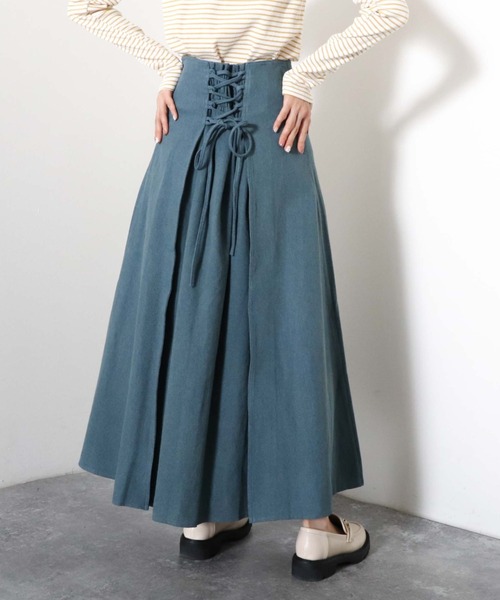 archives(アルシーヴ)の「デニムバックレースアップスカート(デニムスカート・レディース・アイボリー/ブラック/ロイヤルブルー・MEDIUM)」の3枚目の写真