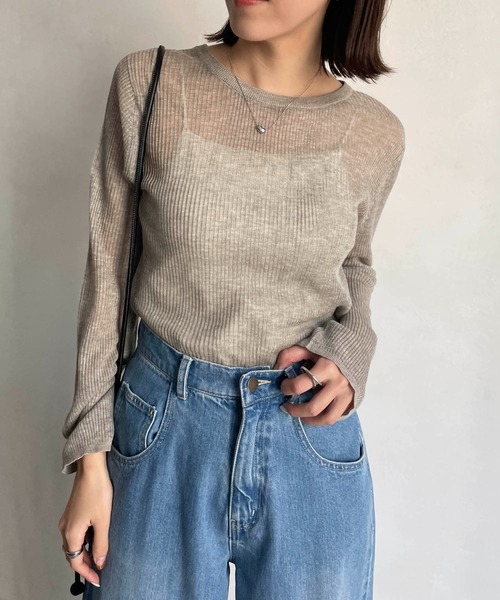 CAPRICIEUX LE'MAGE（カプリシューレマージュ）の「シアーリブプルオーバー（ニット/セーター・レディース・イエロー/グレイッシュベージュ/ライトベージュ/ブラック・FREE）」の3枚目の写真