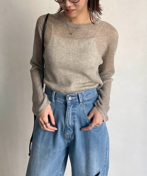 CAPRICIEUX LE'MAGE（カプリシューレマージュ）の「シアーリブプルオーバー（ニット/セーター・レディース・イエロー/グレイッシュベージュ/ライトベージュ/ブラック・FREE）」の6枚目の写真