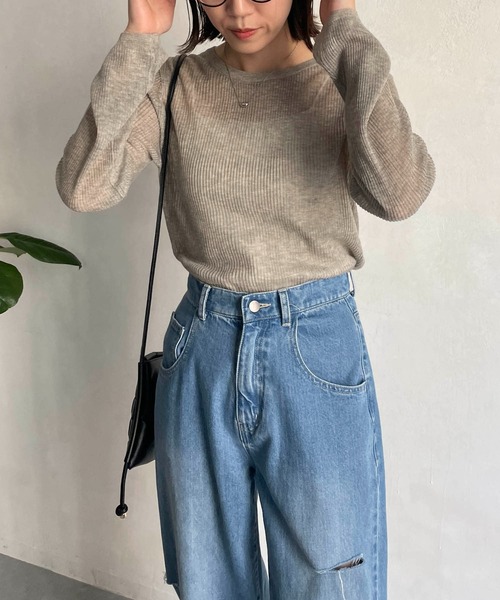 CAPRICIEUX LE'MAGE（カプリシューレマージュ）の「シアーリブプルオーバー（ニット/セーター・レディース・イエロー/グレイッシュベージュ/ライトベージュ/ブラック・FREE）」の7枚目の写真