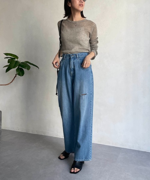 CAPRICIEUX LE'MAGE（カプリシューレマージュ）の「シアーリブプルオーバー（ニット/セーター・レディース・イエロー/グレイッシュベージュ/ライトベージュ/ブラック・FREE）」の9枚目の写真