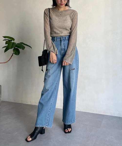 CAPRICIEUX LE'MAGE（カプリシューレマージュ）の「シアーリブプルオーバー（ニット/セーター・レディース・イエロー/グレイッシュベージュ/ライトベージュ/ブラック・FREE）」の11枚目の写真