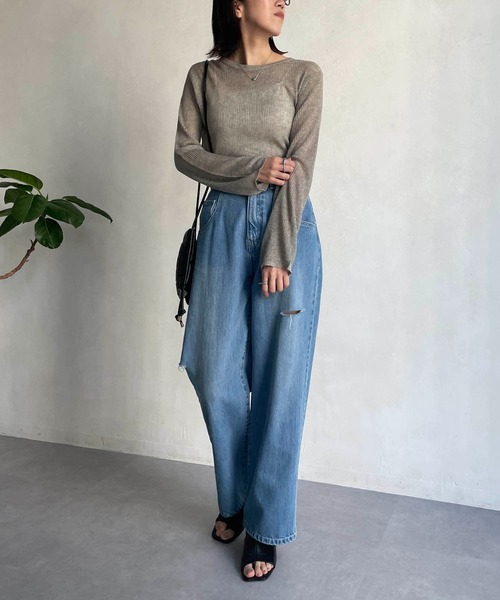 CAPRICIEUX LE'MAGE（カプリシューレマージュ）の「シアーリブプルオーバー（ニット/セーター・レディース・イエロー/グレイッシュベージュ/ライトベージュ/ブラック・FREE）」の12枚目の写真